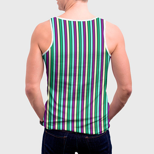 Мужская майка без рукавов Фиолетово-зелёный полосатый / 3D-Белый – фото 4