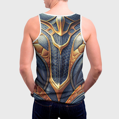 Мужская майка без рукавов Темная кожаная броня с желтой оплеткой / 3D-Белый – фото 4