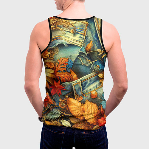 Мужская майка без рукавов Композиция из цветов и рваной джинсы - нейросеть / 3D-Черный – фото 4