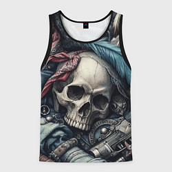 Майка-безрукавка мужская Коллаж винтажный с черепом - нейроарт, цвет: 3D-черный