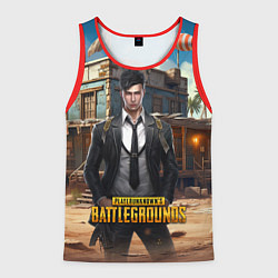 Майка-безрукавка мужская PUBG mobile персонаж в костюме, цвет: 3D-красный