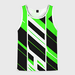 Майка-безрукавка мужская Black and green stripes on a white background, цвет: 3D-белый