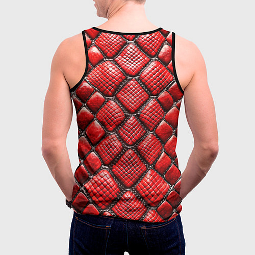 Мужская майка без рукавов Змеиная объемная текстурная красная кожа / 3D-Черный – фото 4