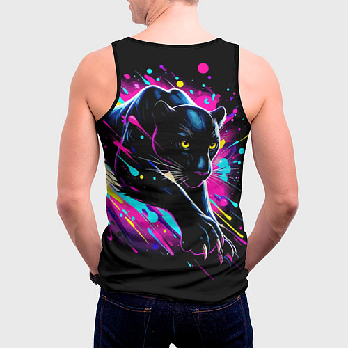 Мужская майка без рукавов Мощная пантера прыгает - нейросеть / 3D-Черный – фото 4