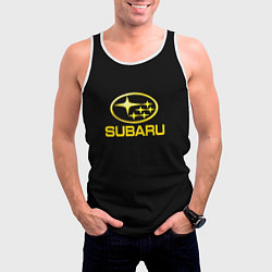 Майка-безрукавка мужская Subaru logo yellow, цвет: 3D-белый — фото 2