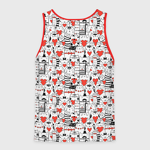 Мужская майка без рукавов Котики держат сердечки / 3D-Красный – фото 2