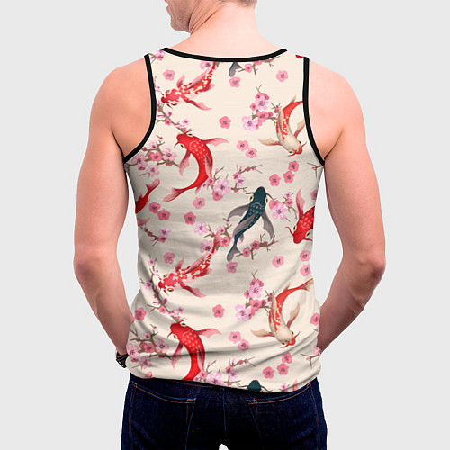 Мужская майка без рукавов Разноцветные рыбы кои / 3D-Черный – фото 4