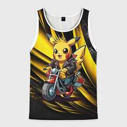 Мужская майка без рукавов Пикачу на красном мотоцикле