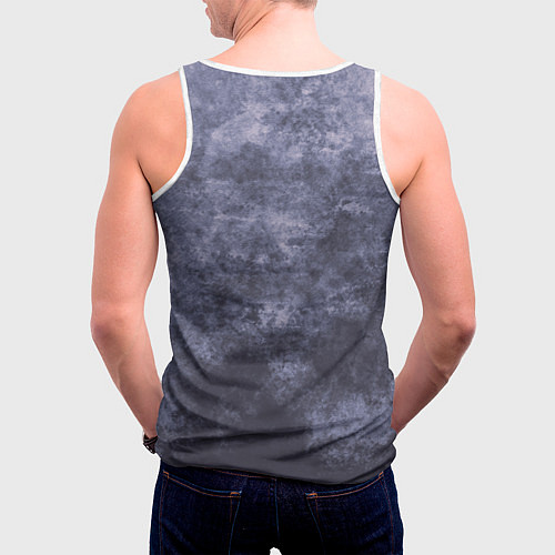 Мужская майка без рукавов Сине-серый яростный волк на абстрактном фоне / 3D-Белый – фото 4