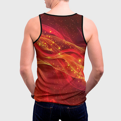 Мужская майка без рукавов Красные и оранжевые линии с золотым блеском / 3D-Черный – фото 4