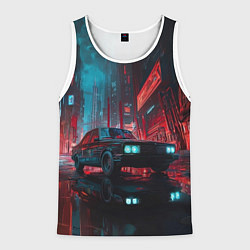 Майка-безрукавка мужская Автомобиль в неоновом городе, цвет: 3D-белый