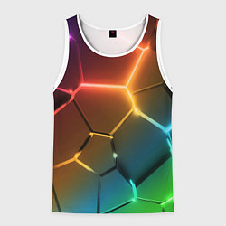 Майка-безрукавка мужская Радужные неоновые плиты в разломе, цвет: 3D-белый