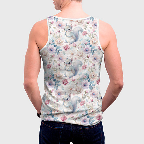 Мужская майка без рукавов Бельчонок в цветах / 3D-Белый – фото 4