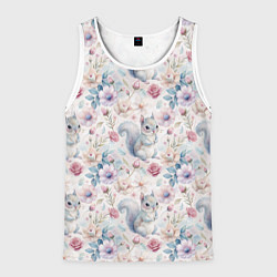 Майка-безрукавка мужская Бельчонок в цветах, цвет: 3D-белый