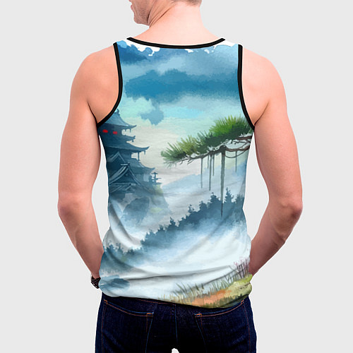 Мужская майка без рукавов Японский пейзаж - акварель живопись / 3D-Черный – фото 4
