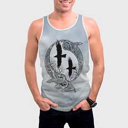Майка-безрукавка мужская Вороны одина в кельтском орнаменте на фоне неба, цвет: 3D-белый — фото 2
