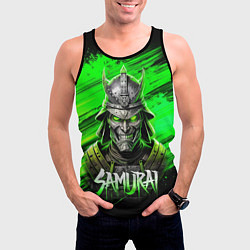 Майка-безрукавка мужская Самурай яркий зеленый фон, цвет: 3D-черный — фото 2