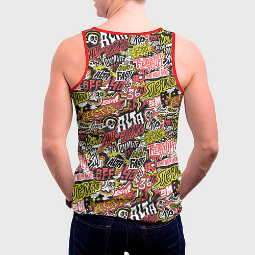 Мужская майка без рукавов Супер мото паттерн с надписями и черепками / 3D-Красный – фото 4