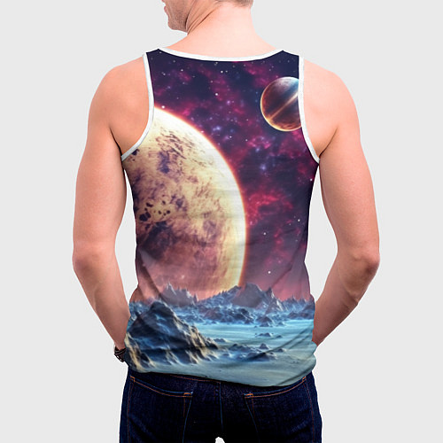 Мужская майка без рукавов Космическая девушка сидит на планете / 3D-Белый – фото 4
