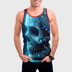 Майка-безрукавка мужская Cyber neon skull - ai art с дорожками на плате, цвет: 3D-красный — фото 2