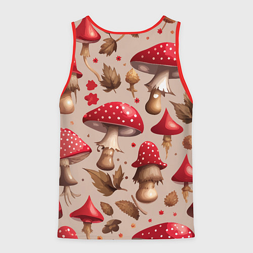 Мужская майка без рукавов Грибные шляпки мухоморов / 3D-Красный – фото 2
