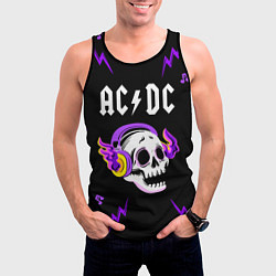 Майка-безрукавка мужская AC DC неоновый череп, цвет: 3D-черный — фото 2