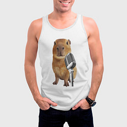 Майка-безрукавка мужская Капибара с микрофоном мем, цвет: 3D-белый — фото 2