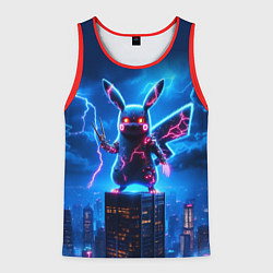 Майка-безрукавка мужская Пикачу в роли Годзиллы - неоновое свечение, цвет: 3D-красный