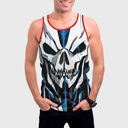 Майка-безрукавка мужская Белый череп и синие полосы на чёрном фоне, цвет: 3D-красный — фото 2
