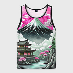 Мужская майка без рукавов Японский вулкан и деревья