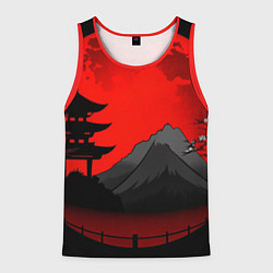 Майка-безрукавка мужская Гора японии на фоне заката, цвет: 3D-красный