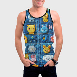 Майка-безрукавка мужская Зайчата на пэчворк, цвет: 3D-черный — фото 2