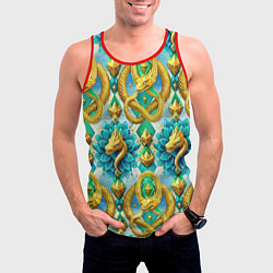 Майка-безрукавка мужская Золотистые змеи и цветы, цвет: 3D-красный — фото 2