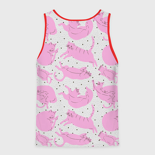 Мужская майка без рукавов Пухлые спящие розовые котики на фоне в горошек / 3D-Красный – фото 2