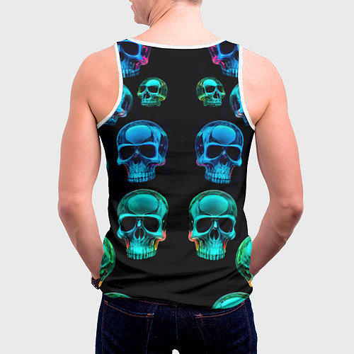 Мужская майка без рукавов Neon skulls - ai art pattern / 3D-Белый – фото 4