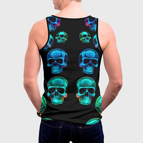 Мужская майка без рукавов Neon skulls - ai art pattern / 3D-Черный – фото 4