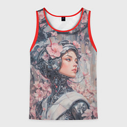 Майка-безрукавка мужская Девушка андроид в розовых цветах, цвет: 3D-красный