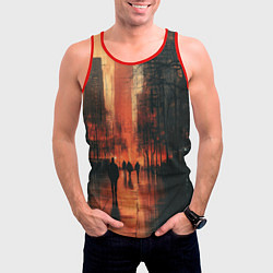 Майка-безрукавка мужская Осенний городской вечер, цвет: 3D-красный — фото 2