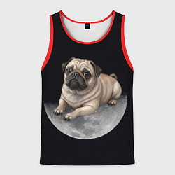 Майка-безрукавка мужская Мопс и луна, цвет: 3D-красный