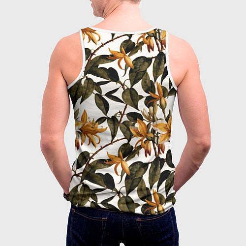 Мужская майка без рукавов Желтые ретро цветы / 3D-Белый – фото 4
