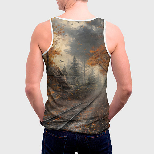 Мужская майка без рукавов Ретро иллюстрация с паровозом / 3D-Белый – фото 4