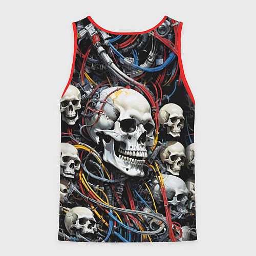 Мужская майка без рукавов Паттерн из кибер черепов - нейроарт / 3D-Красный – фото 2