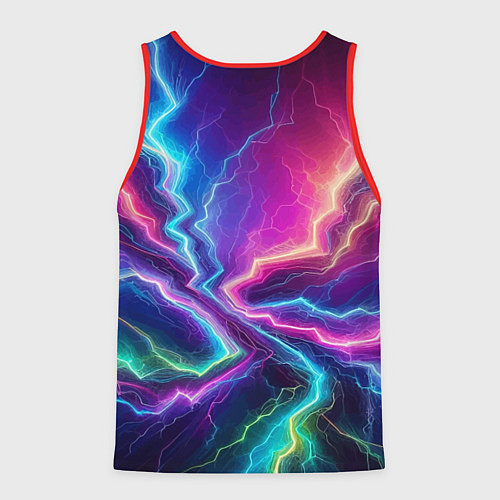 Мужская майка без рукавов Tyrannosaur DJ - neon glow / 3D-Красный – фото 2