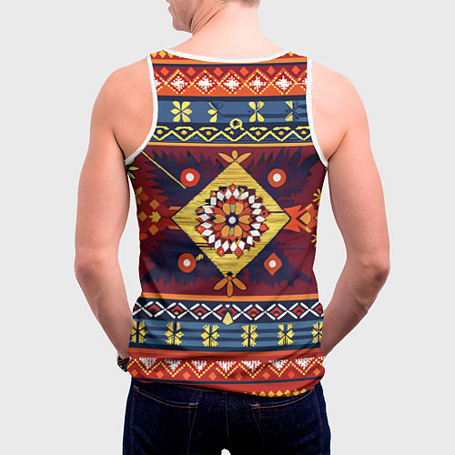 Мужская майка без рукавов Стиль советского ковра узоры и орнамент / 3D-Белый – фото 4