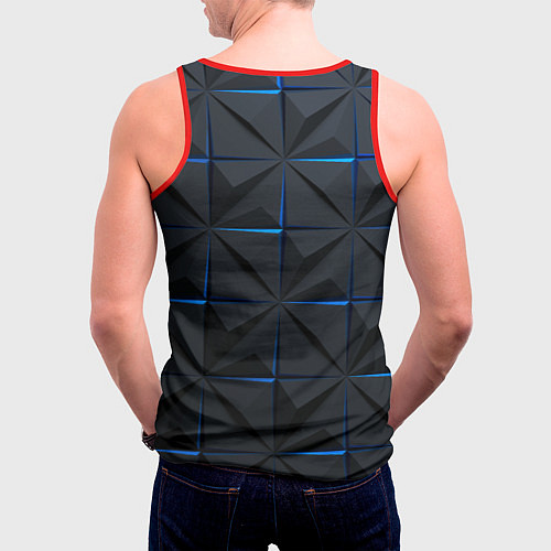 Мужская майка без рукавов Квадратная геометрия с синей подсветкой / 3D-Красный – фото 4