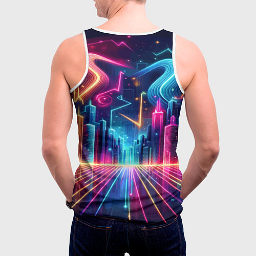 Мужская майка без рукавов Dino DJ - neon glow / 3D-Белый – фото 4