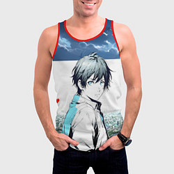 Майка-безрукавка мужская Аниме город, цвет: 3D-красный — фото 2