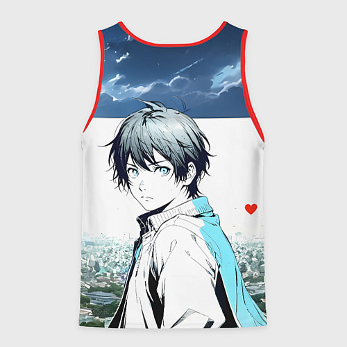 Мужская майка без рукавов Аниме город / 3D-Красный – фото 2