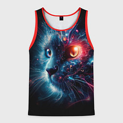Майка-безрукавка мужская Морда чёрного кота со светящимися глазами - нейроа, цвет: 3D-красный
