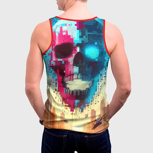 Мужская майка без рукавов Cool vanguard neon cyber skull - ai art / 3D-Красный – фото 4